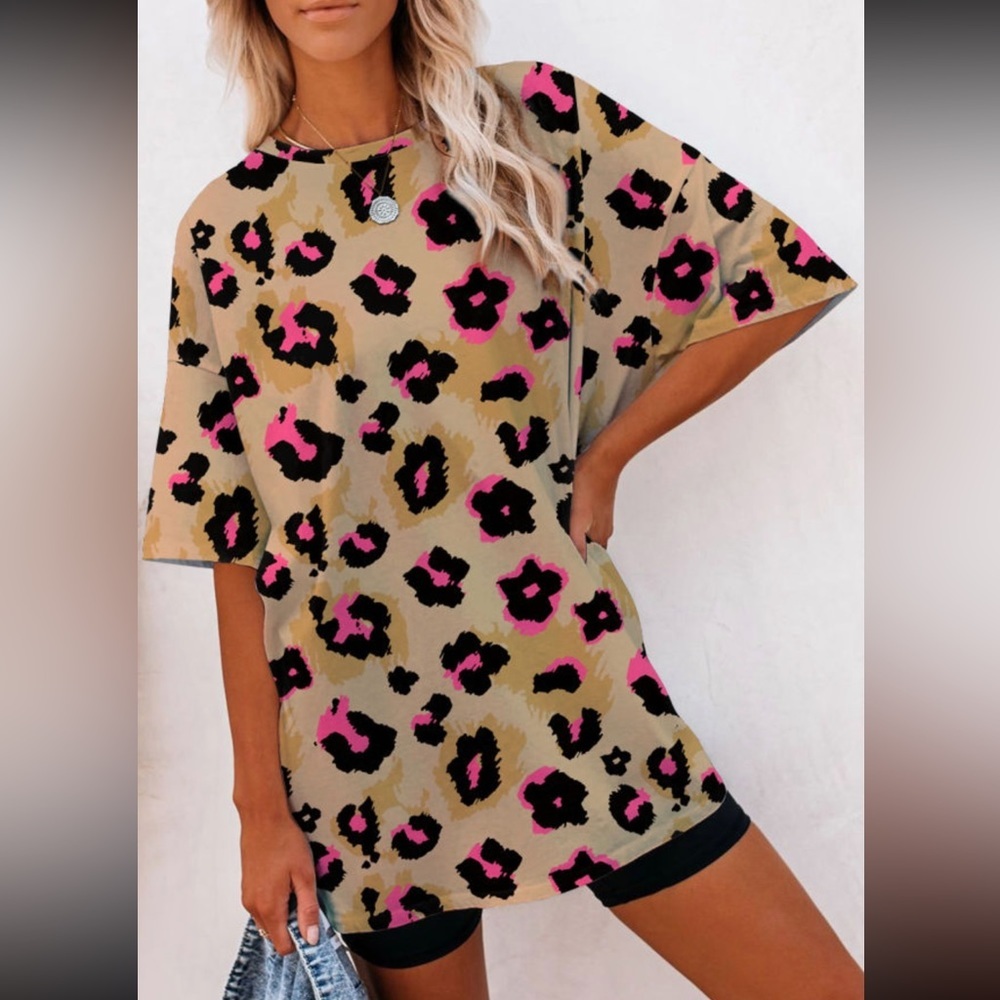 BROWN Boyfriend Leopard Print Loose T Shirt New - Picture 1 of 1